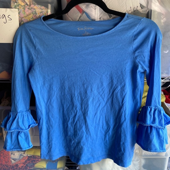 Lilly Pulitzer Other - LILLY PULITZER girls ruffle mazie sleeve blouse cotton knit L 8-10